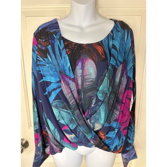 Karen Kane Womens Large Tropical Print Surplice Long Sleeve Blouse Top Multicolo - Picture 6 of 12
